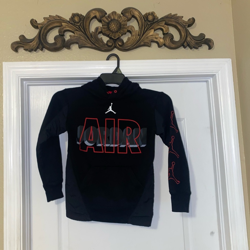 Jordan Kids Black Hoodie with Red AIR Graphic SIZE 10